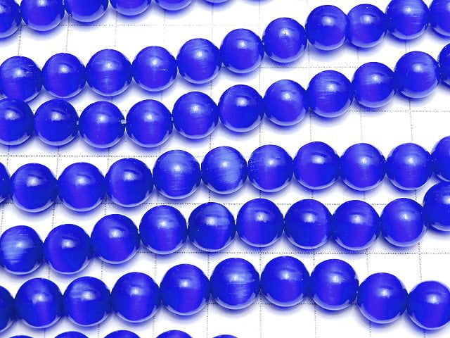 [Video] Dark blue color Cat's Eye Round 10mm 1strand beads (aprx.15inch/36cm)