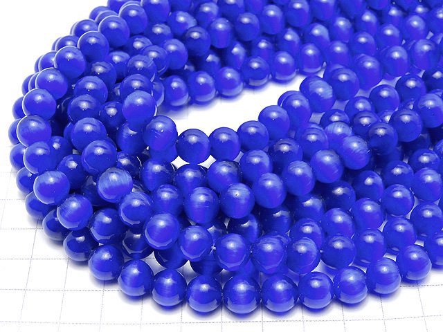 [Video] Dark blue color Cat's Eye Round 10mm 1strand beads (aprx.15inch/36cm)