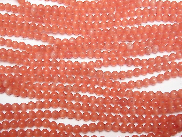 [Video] Red color Cat's Eye Round 4mm 1strand beads (aprx.15inch/36cm)