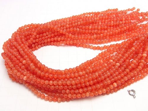 1strand $2.19! Red color Cat's Eye (Glass) Round 4mm 1strand (aprx.15inch / 36cm)