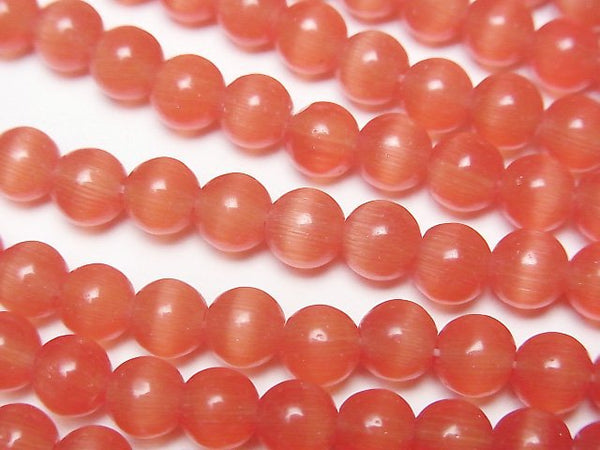 [Video] Red color Cat's Eye Round 5.5mm 1strand beads (aprx.14inch/34cm)