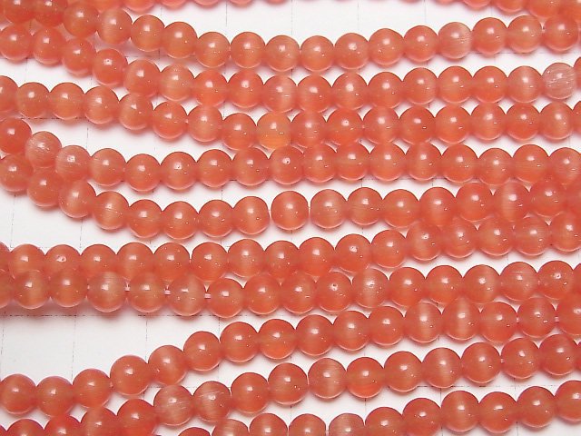 [Video] Red color Cat's Eye Round 5.5mm 1strand beads (aprx.14inch/34cm)
