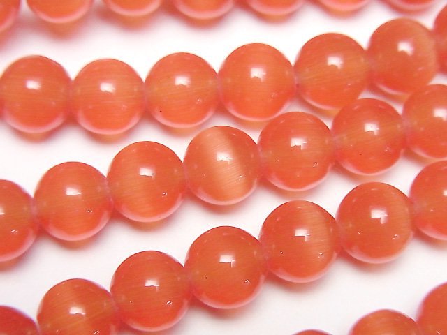 [Video] Red color Cat's Eye Round 7.5mm 1strand beads (aprx.14inch/34cm)