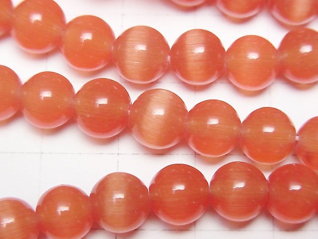 [Video] Red color Cat's Eye Round 7.5mm 1strand beads (aprx.14inch/34cm)