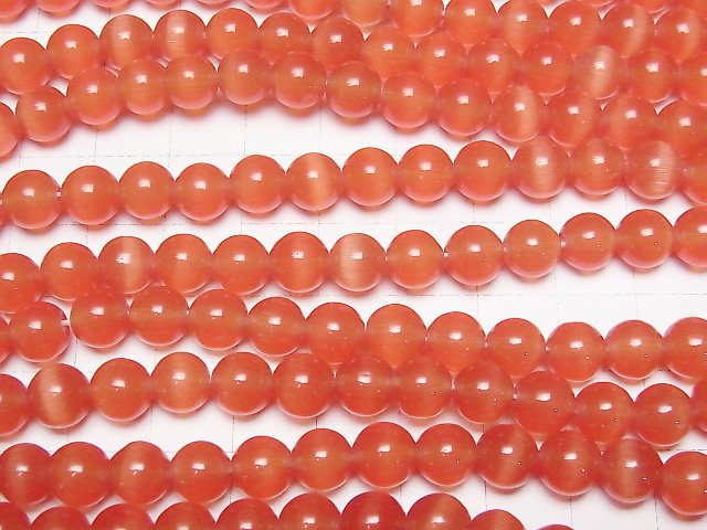 [Video] Red color Cat's Eye Round 7.5mm 1strand beads (aprx.14inch/34cm)