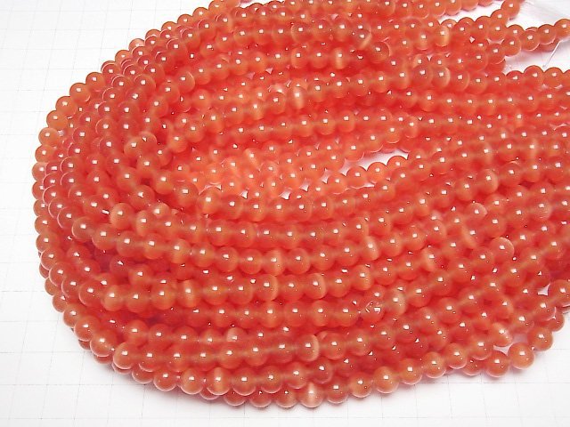 [Video] Red color Cat's Eye Round 7.5mm 1strand beads (aprx.14inch/34cm)