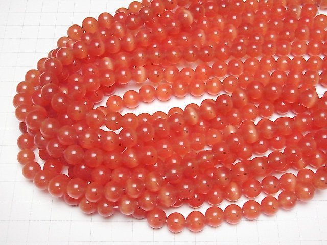 [Video] Red color Cat's Eye Round 9.5mm 1strand beads (aprx.14inch/35cm)