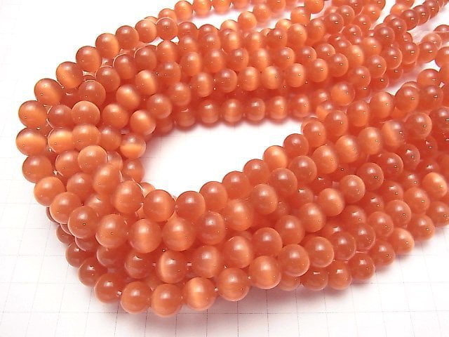 [Video] Red Color Cat's Eye (Glass) Round 10mm 1strand beads (aprx.14inch / 34cm)