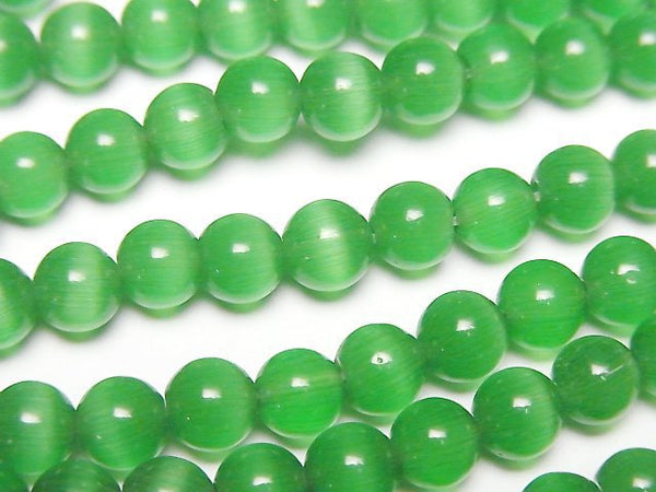 [Video] Green color Cat's Eye Round 6mm 1strand beads (aprx.14inch/35cm)