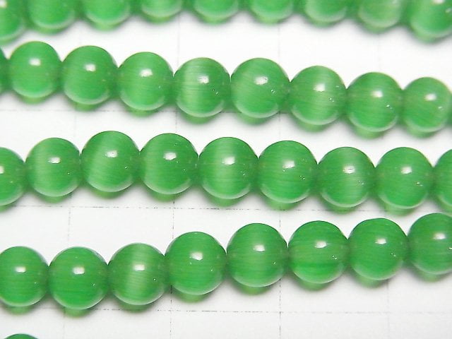 [Video] Green color Cat's Eye Round 6mm 1strand beads (aprx.14inch/35cm)