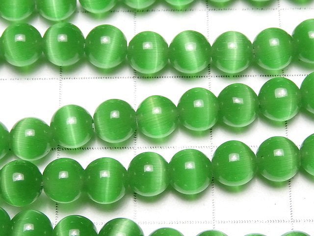 [Video] Green Color Cat's Eye (Glass) Round 6mm 1strand beads (aprx.14inch / 34cm)