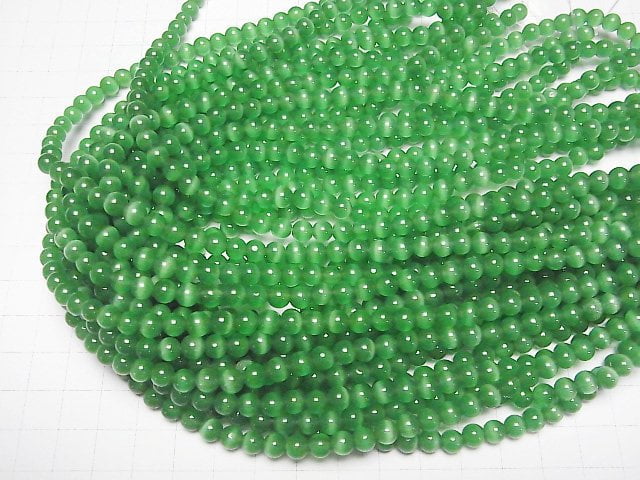 [Video] Green color Cat's Eye Round 6mm 1strand beads (aprx.14inch/35cm)