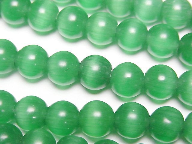 [Video] Green color Cat's Eye Round 7.5mm 1strand beads (aprx.13inch/33cm)