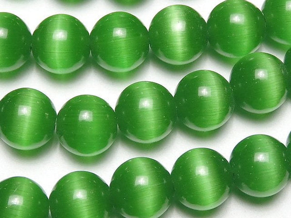 [Video] Green Color Cat's Eye (Glass) Round 10mm 1strand beads (aprx.15inch / 36cm)