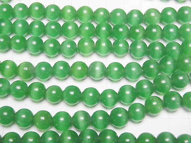 [Video] Green color Cat's Eye Round 9.5mm 1strand beads (aprx.14inch/34cm)