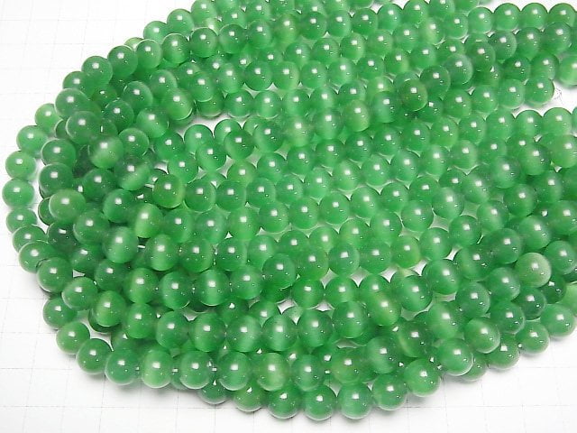 [Video] Green color Cat's Eye Round 9.5mm 1strand beads (aprx.14inch/34cm)