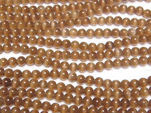 [Video] Brown color Cat's Eye Round 6mm 1strand beads (aprx.15inch/36cm)