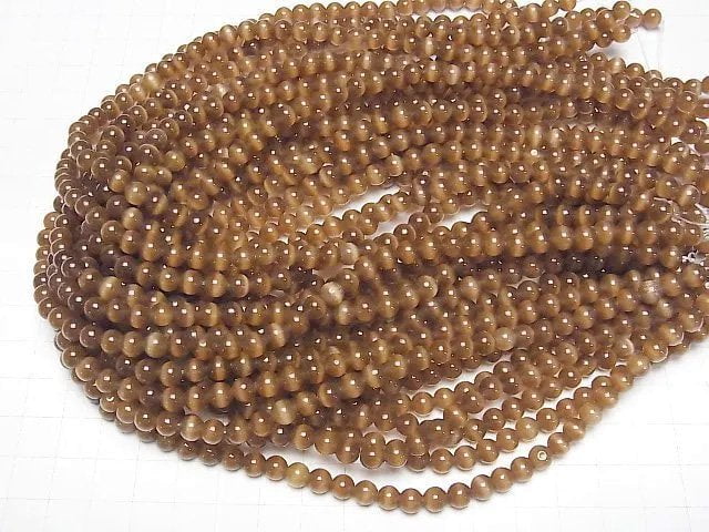 [Video] Brown color Cat's Eye Round 6mm 1strand beads (aprx.15inch/36cm)