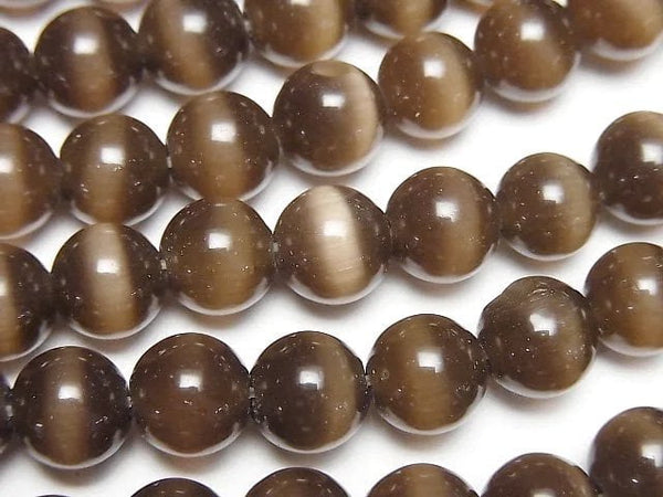 [Video] Brown color Cat's Eye Round 8mm 1strand beads (aprx.14inch/35cm)