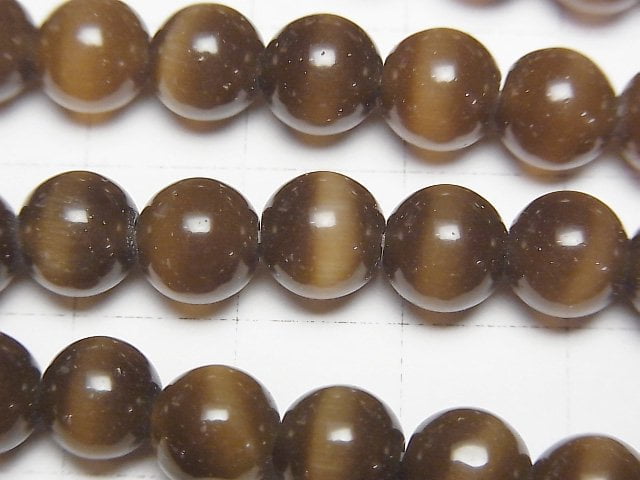 [Video] Brown color Cat's Eye Round 8mm 1strand beads (aprx.14inch/35cm)