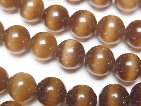 [Video] Brown color Cat's Eye Round 9.5mm 1strand beads (aprx.14inch/34cm)