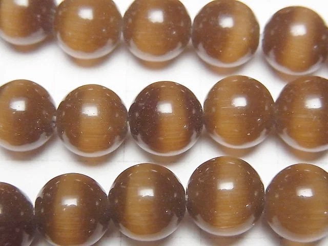 [Video] Brown color Cat's Eye Round 9.5mm 1strand beads (aprx.14inch/34cm)