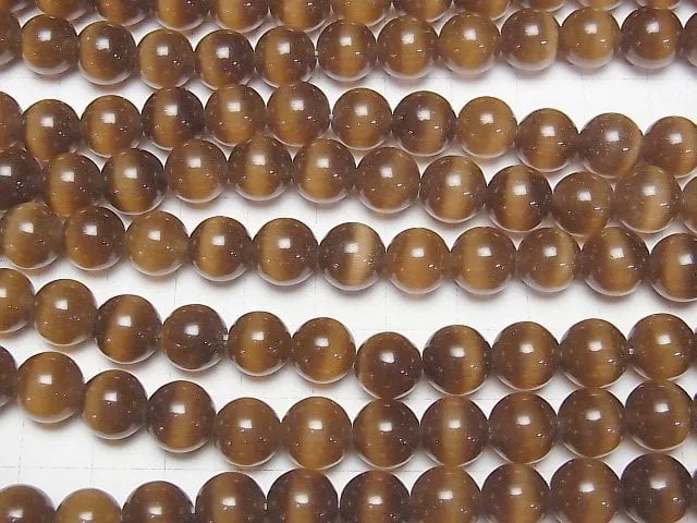 [Video] Brown color Cat's Eye Round 9.5mm 1strand beads (aprx.14inch/34cm)