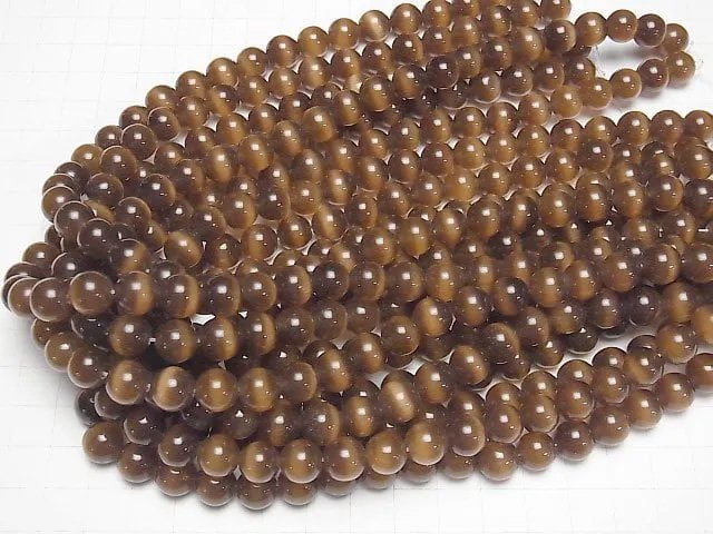 [Video] Brown color Cat's Eye Round 9.5mm 1strand beads (aprx.14inch/34cm)