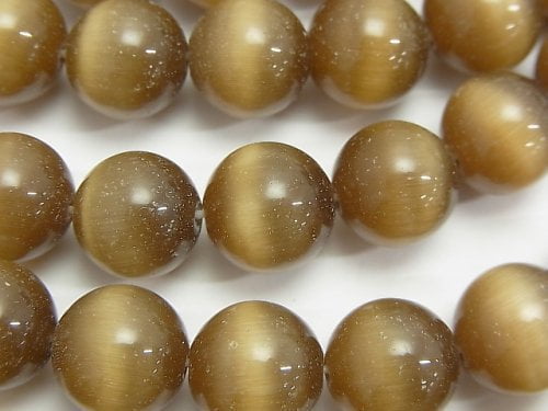 [Video] Brown color Cat's Eye Round 12mm 1strand beads (aprx.15inch/36cm)