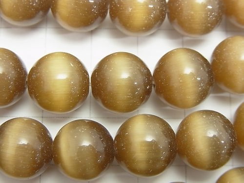 [Video] Brown color Cat's Eye Round 12mm 1strand beads (aprx.15inch/36cm)