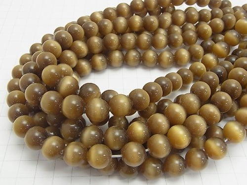 [Video] Brown color Cat's Eye Round 12mm 1strand beads (aprx.15inch/36cm)