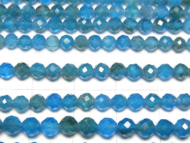 [Video] High Quality! Blue Apatite AA+ Faceted Round 4mm 1strand beads (aprx.15inch / 37cm)