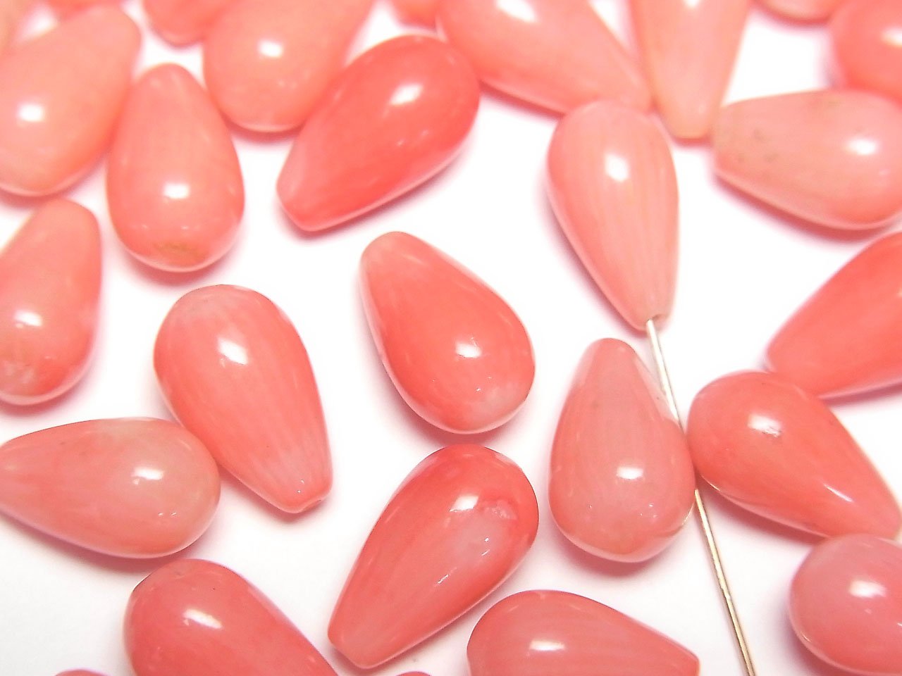 Corail rose (teint) goutte demi-percée (lisse) 12x7mm 4 pièces