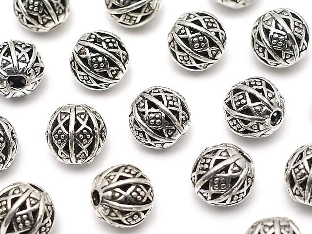 Metal parts, design round, 8mm, silver color, No. 2, 10 pieces