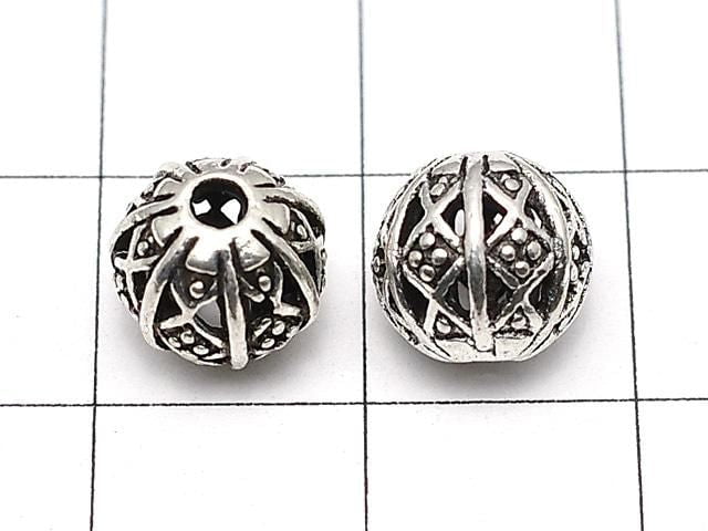 Metal parts, design round, 8mm, silver color, No. 2, 10 pieces