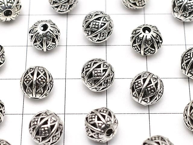 Metal parts, design round, 8mm, silver color, No. 2, 10 pieces