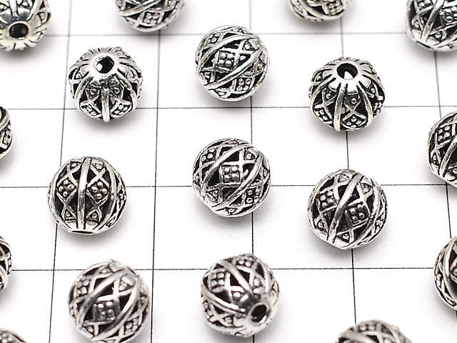 Metal Parts Design Round Beads 8mm Silver Color NO.2 10pcs $4.19!