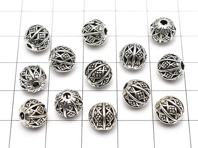 Metal parts, design round, 8mm, silver color, No. 2, 10 pieces