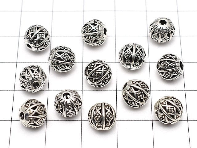 Metal Parts Design Round Beads 8mm Silver Color NO.2 10pcs $4.19!