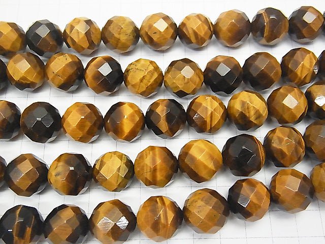 Yellow Tiger's Eye AA ++ 64 Faceted Round 16 mm half or 1 strand beads (aprx.15 inch / 36 cm)