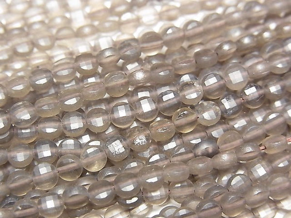 [Video] High Quality! Black Ice Obsidian AAA Faceted Coin 4x4x2mm 1strand beads (aprx.15inch / 38cm)
