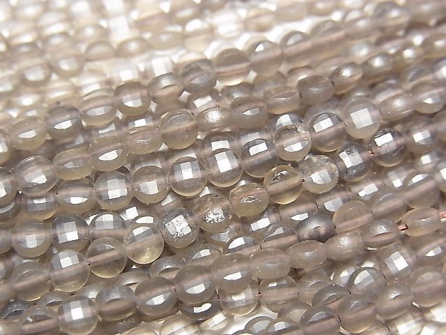 [Video] High Quality! Black Ice Obsidian AAA Faceted Coin 4x4x2mm 1strand beads (aprx.15inch / 38cm)
