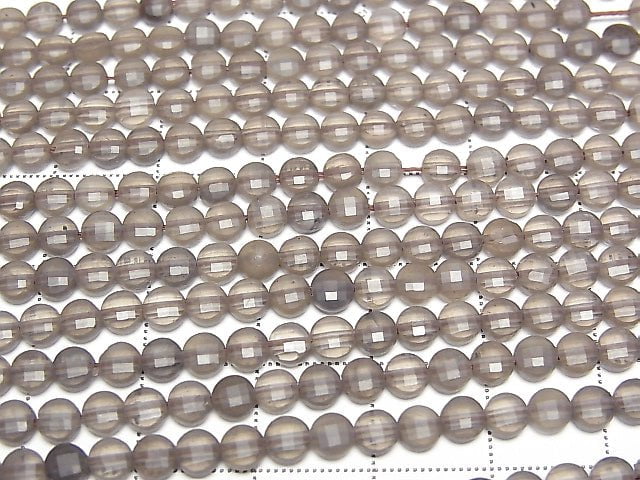 [Video] High Quality! Black Ice Obsidian AAA Faceted Coin 4x4x2mm 1strand beads (aprx.15inch / 38cm)