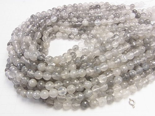 Gray Quartz AA 128 Faceted Round 8 mm half or 1 strand beads (aprx.15 inch / 38 cm)