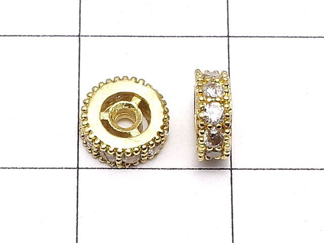 Metal parts Roundel 6x6x2.5mm Gold color (with CZ) 3pcs