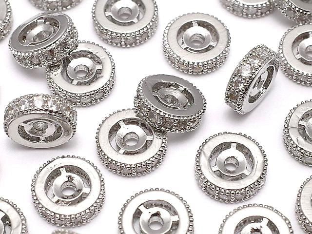 Metal Rondelle 8x8x2.5mm Silver (with CZ) 2pcs