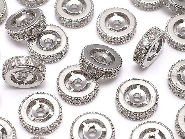 Metal parts Roundel 8x8x2.5mm Silver color (with CZ) 2pcs