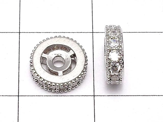 Metal Rondelle 8x8x2.5mm Silver (with CZ) 2pcs