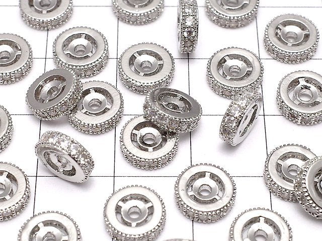 Metal parts Roundel 8x8x2.5mm Silver color (with CZ) 2pcs