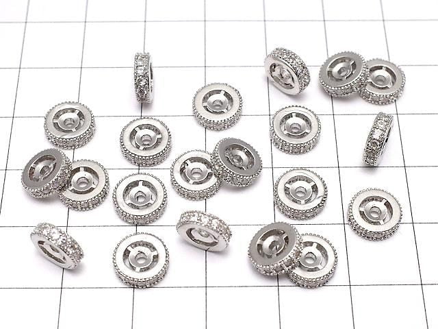Metal Rondelle 8x8x2.5mm Silver (with CZ) 2pcs